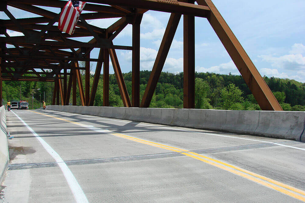 Close up of Fort Anne Bridge with American Flag
